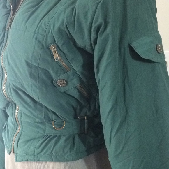 Green Puffer ski jacket with faux fur collar  hood - Picture 2 of 8